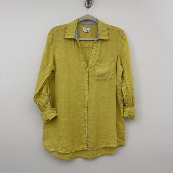 Sigrid Olsen Womens S 100% Linen Mustard Long Sleeve Button Up Shirt Lagenlook - Picture 1 of 6